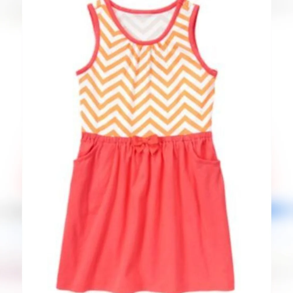 ​Gymboree Girls Size 6 Coral Orange Chevron Summer Dress with Pockets